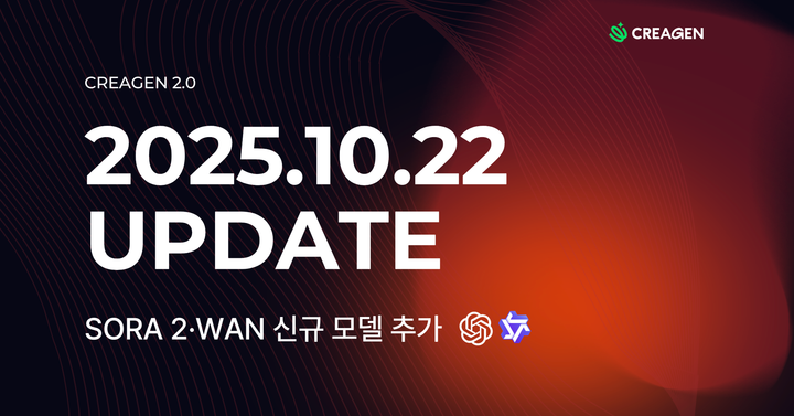 CREAGEN 업데이트 소식 | SORA 2·WAN 신규 모델 추가